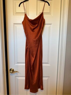 Rust Slip Midi Dress with Cowl Neck